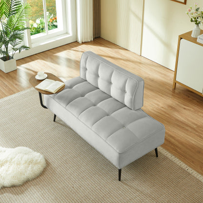 54-Inch Modern Two-Seater Velvet Sofa with 360 degree  Rotating Side-Table Copper-Nail Accents for Small-Spaces