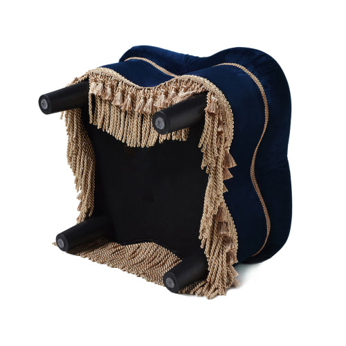 Clover Ottoman Velvet Upholstered Accent Bench with Gold Bullion Fringe