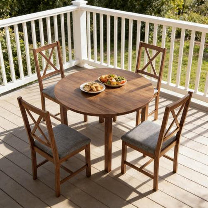 Set of 4 Dining Chairs Gray Linen Fabric X-Back Rubberwood Frame