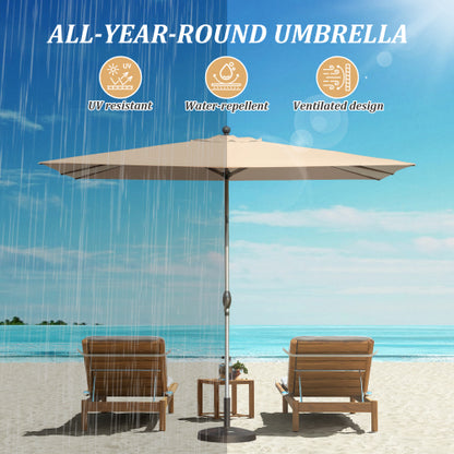 Rectangle Patio Umbrella with Crank Lift and Tilt Function, Beige (Base not included)