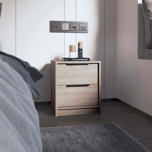 2-Drawer Modern Nightstand, Light Grey, Manufactured Wood