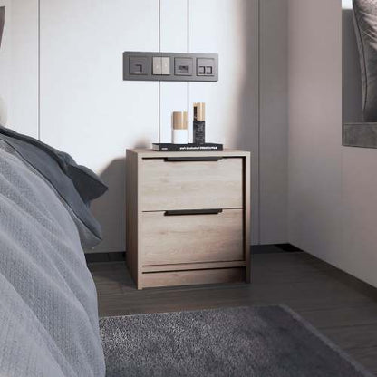 2-Drawer Modern Nightstand, Light Grey, Manufactured Wood