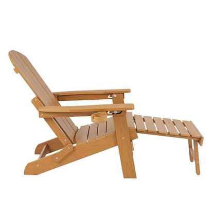 Lounge chair teak wood color, suitable for all seasons: Outdoor lounge chair, made of sturdy HIPS material, equipped with 304 stainless steel accessories.