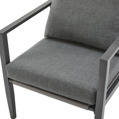 Gray Aluminum Lounge Chair with Sleek Rope Accents and Comfortable Cushions, Perfect for Modern Outdoor and Indoor Spaces