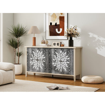 4 Doors Modern Wood Grain Sideboard Adjustable Shelf Storage Cabinet With Anti-Tipping Device For Home