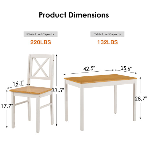 5-Piece Natural White Solid Rubberwood Dining Set, Space-Saving Table & 4 Chairs for Home & Restaurant