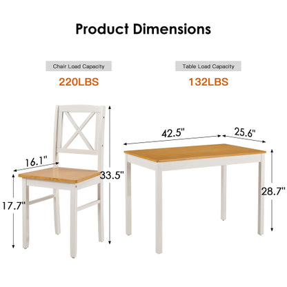 5-Piece Natural White Solid Rubberwood Dining Set, Space-Saving Table & 4 Chairs for Home & Restaurant
