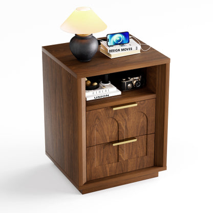 Walnut 2-Pack Nightstands with Charging Station