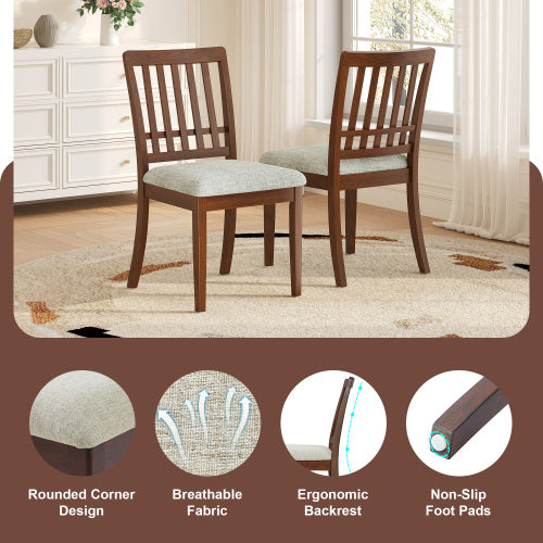 Set of 2 Light Brown Rubberwood LVL Fabric Dining Chairs, Curved Wood Backrest 250lbs Weight Capacity