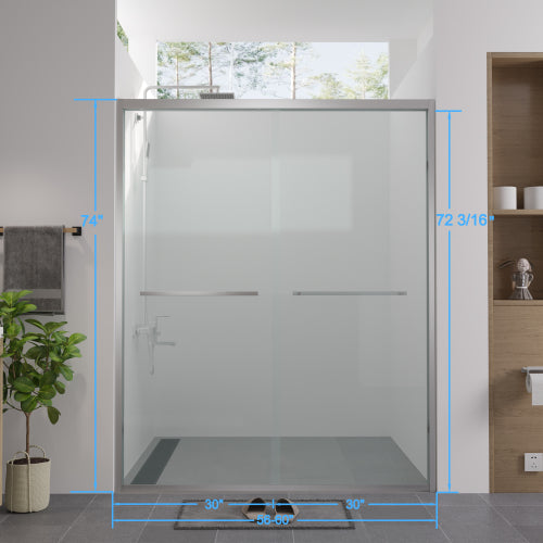 56-60"x74" Aluminum Frame Double Sliding Shower Door,Bypass Bathroom Sliding Door with Premium 1/4" (6mm) Clear Tempered Glass, Chrome Hardware Sliding Glass Shower Enclosure,Chrome Finished