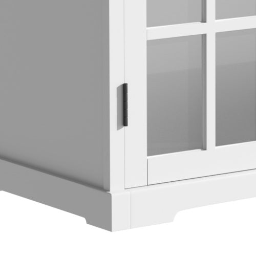 30" Modern Bathroom Vanity with Ceramic Sink, Bathroom Vanity Cabinet with Tempered Blurred Glass and Matte Black Handles, Equipped with Large Storage Space and Rubber Wood Frame, White