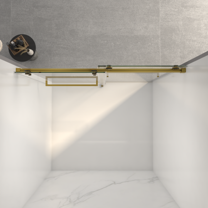 56-60"W x 70"H Frameless Double Sliding Shower Door,5/16" (8mm) Thick SGCC Tempered Clear Glass,Double Side Easy Clean Coat,Brushed Gold Finished With Buffer