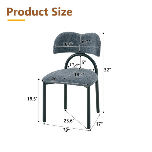 Breathable Fabric Dining Chairs with Black Metal Frames, Set of 2, Blue Gray
