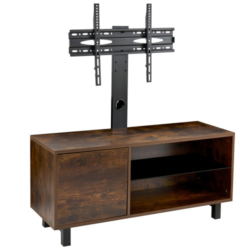 Rustic Brown Wood Glass TV Console, Push-to-Open Storage Cabinet for Up to 65 Inch TV