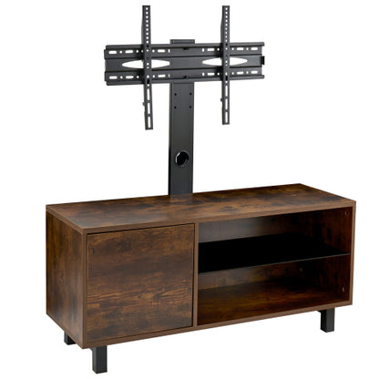 Rustic Brown Wood Glass TV Console, Push-to-Open Storage Cabinet for Up to 65 Inch TV