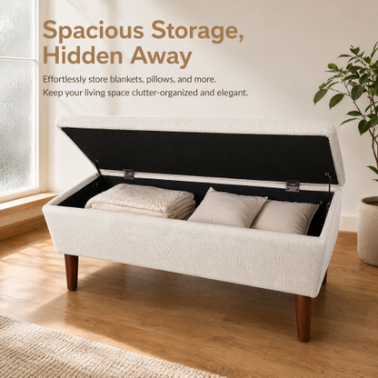 42 inch Linen Ottoman Bench with Solid Wood Legs, Modern Footrest Stool