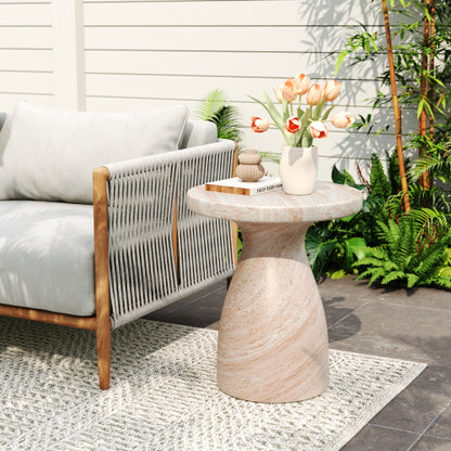 Outdoor/Indoor Travertine Lightweight Concrete Side Table