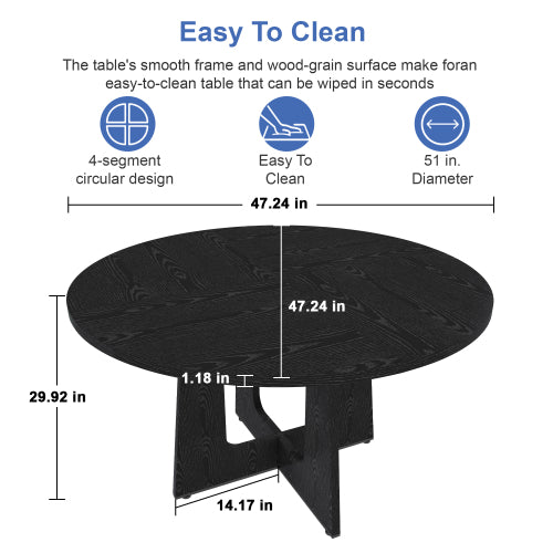 47 Inch Round Wood Grain Dining Table