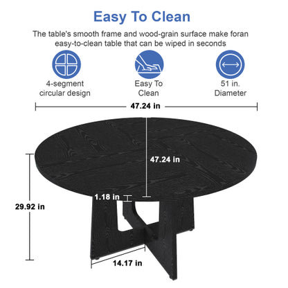 47 Inch Round Wood Grain Dining Table