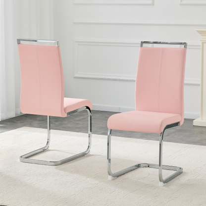 PU Upholstered Dining Chairs with Arched Metal Legs, Set of 2, Pink/Silver