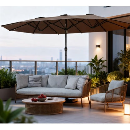 Double-Sided Parasol,Parasol Double-Sided Sun Umbrella with Base,Patio Parasol with LED Solar Lights