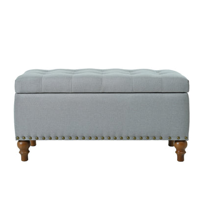 36.61 inch Linen Storage Ottoman Bench with Safety Hinge, Grey