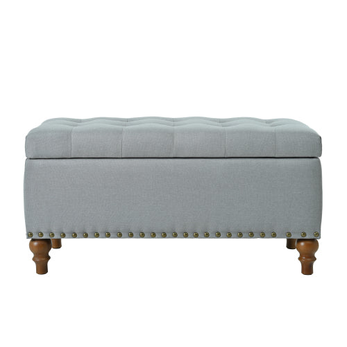 36.61 inch Linen Storage Ottoman Bench with Safety Hinge, Grey