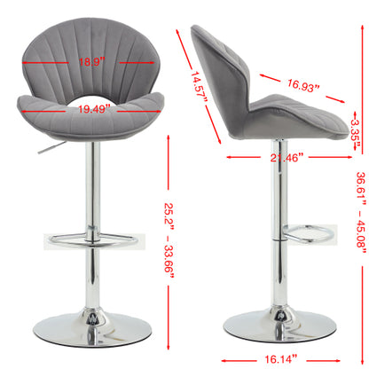 Bar Stools Set of 2 - Adjustable Barstools with Back and Footrest, Counter Height Bar Chairs for Kitchen, Pub -Grey
