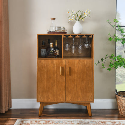 31.5 inch Liquor Cabinet with Wine Glass Holder & Wine Rack & Adjustable Shelf, Wine Cabinet, Kitchen Coffee Bar Cabinet, Rustic Sideboard Buffet  Cabinet with storage for Home Farmhouse Dining Room