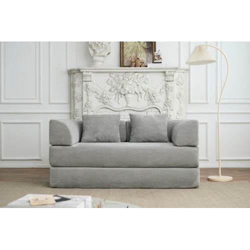 Light-Gray 5-in-1 Convertible Corduroy Sleeper Floor Sofa-Bed Reinforced-Metal-Frame 800LB Capacity No-Assembly