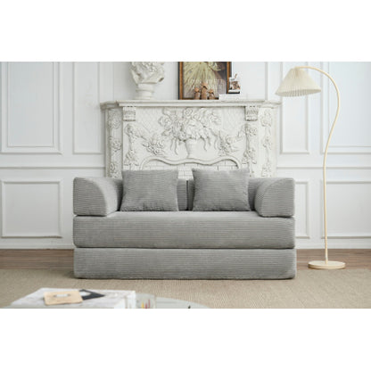 Light-Gray 5-in-1 Convertible Corduroy Sleeper Floor Sofa-Bed Reinforced-Metal-Frame 800LB Capacity No-Assembly