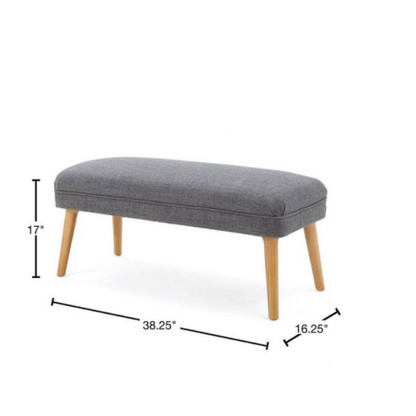 38 inch Linen Look Fabric Rectangular Ottoman Bench, Natural Rubberwood Leg Footstool for Living Room Bedroom