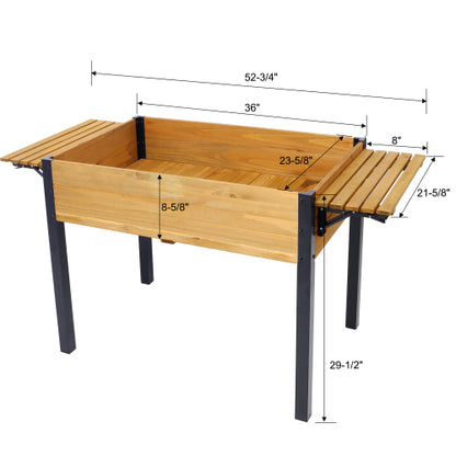 Raised Garden Bed, Metal Leg Wood Planter Boxes with Folding Storage Shelf