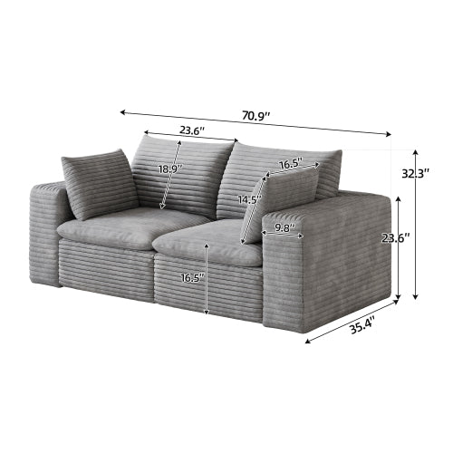 71 inch  Grey Corduroy Cloud Sofa,Double-Layer,Removable Cushion,No-Assembly DIY Modular