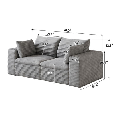71 inch  Grey Corduroy Cloud Sofa,Double-Layer,Removable Cushion,No-Assembly DIY Modular