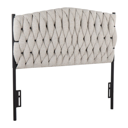 Twin Size Headboard in Black Metal and Cream Fabric by