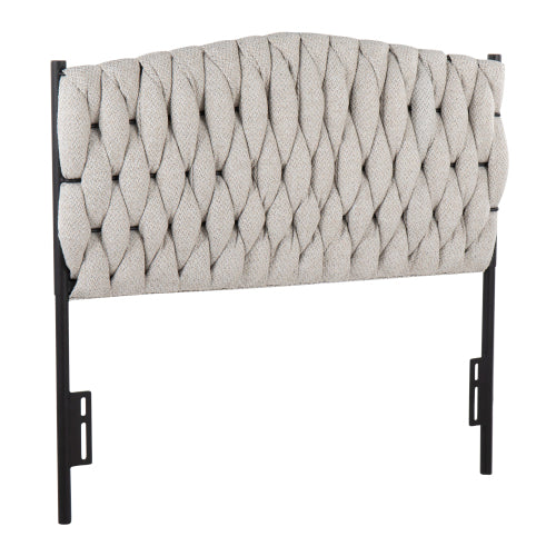 Twin Size Headboard in Black Metal and Cream Fabric by