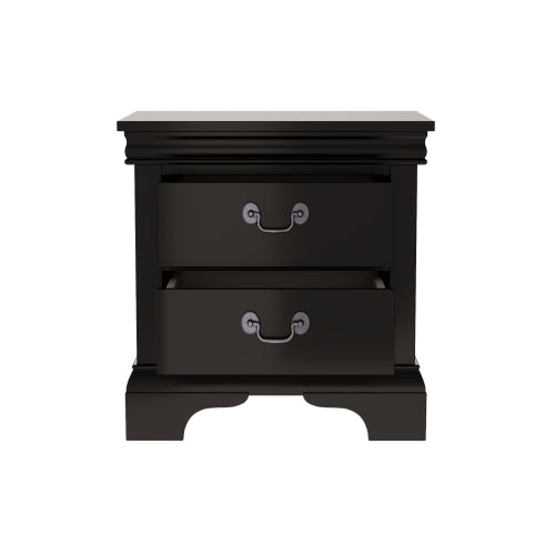 Black Classic 2-Drawer Wooden Nightstand