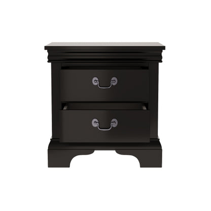 Black Classic 2-Drawer Wooden Nightstand