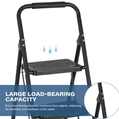 3-Step Iron Folding Step Stool Ladder 330 lbs. Load Capacity Type IA Duty Rating (6.3 ft. Reach Height), Black