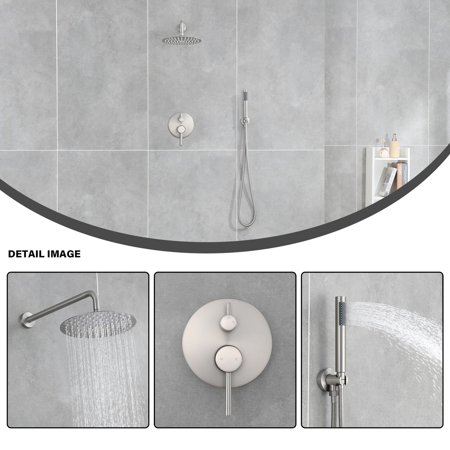 Double Handle 1-Spray Round Shower Faucet 2 GPM with 10 in. Rain Shower Head and Handheld in Brushed Nickel