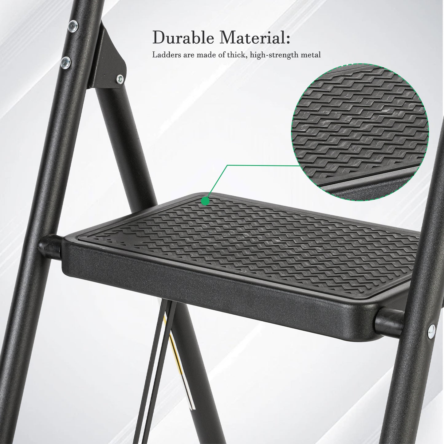 2-Step Black Iron Ladder Foldable Non-slip Outdoor Ladder Loading 330 lbs. for Home, Kitchen, Office