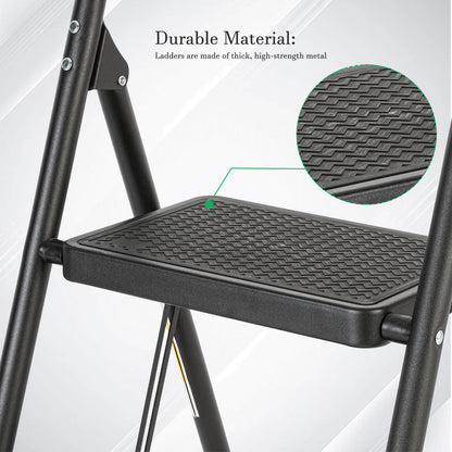 2-Step Black Iron Ladder Foldable Non-slip Outdoor Ladder Loading 330 lbs. for Home, Kitchen, Office