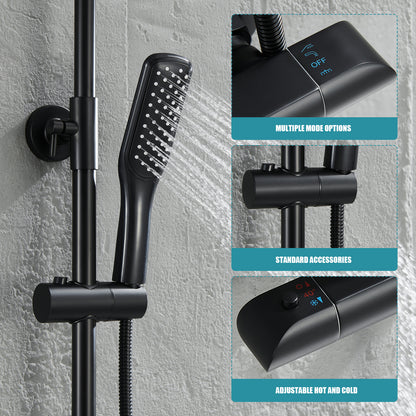 Modern Wall Bar Shower Kit 1-Spray 10 in. Square Rain Shower Head with Hand Shower in Matt Black