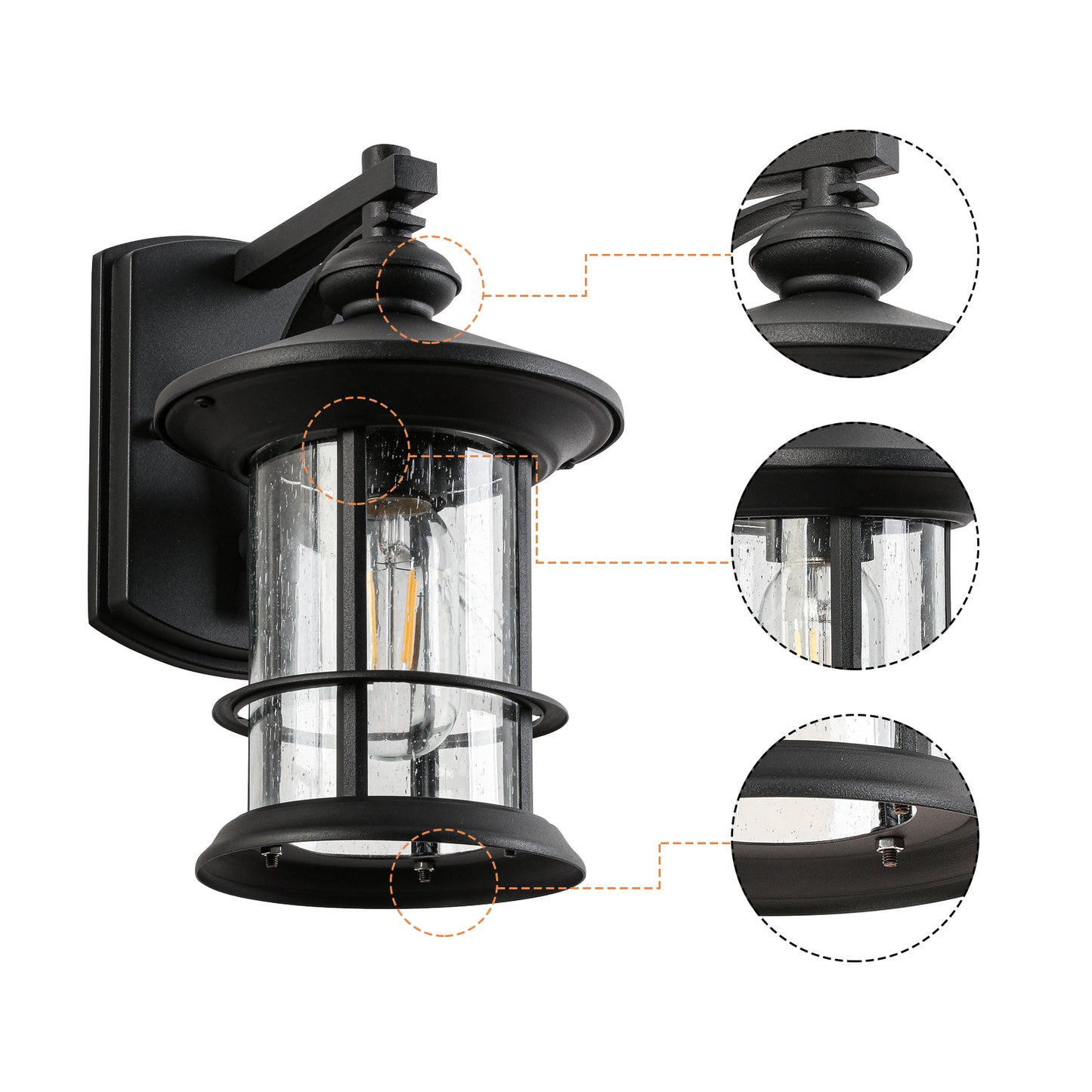 1 Waterproof Outdoor Wall Light, Clear Glass Sheet Outdoor Wall Light, Matte Black