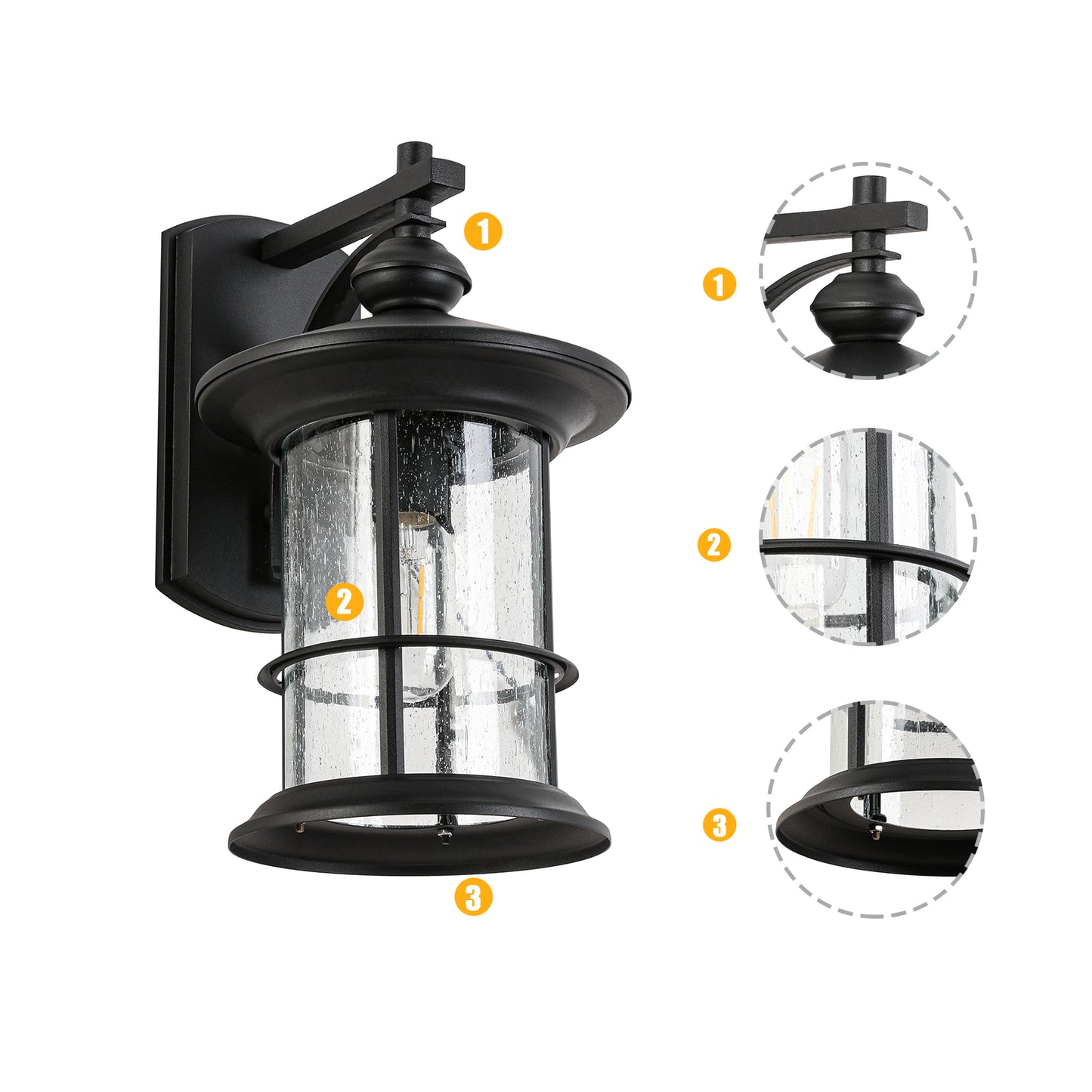 1 Waterproof Outdoor Wall Light, Clear Glass Sheet Outdoor Wall Light, Matte Black