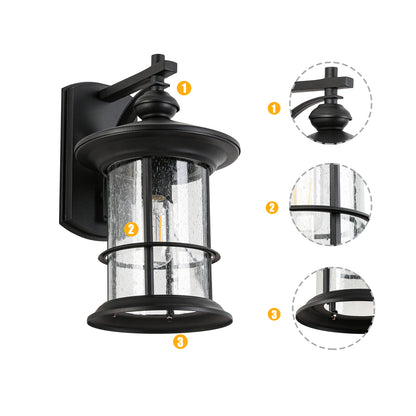 1 Waterproof Outdoor Wall Light, Clear Glass Sheet Outdoor Wall Light, Matte Black