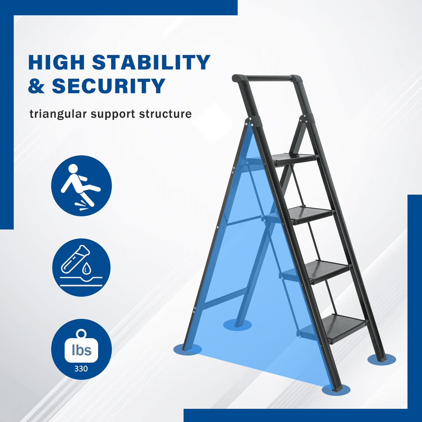 4 Aluminum Step Ladder, 4 Step Stool Folding Step Stool with Handrails, Sturdy Step Stool for Adult, Gorilla Ladders 500LBS Capacity Sturdy& Portable Ladder for Home Kitchen Library Office