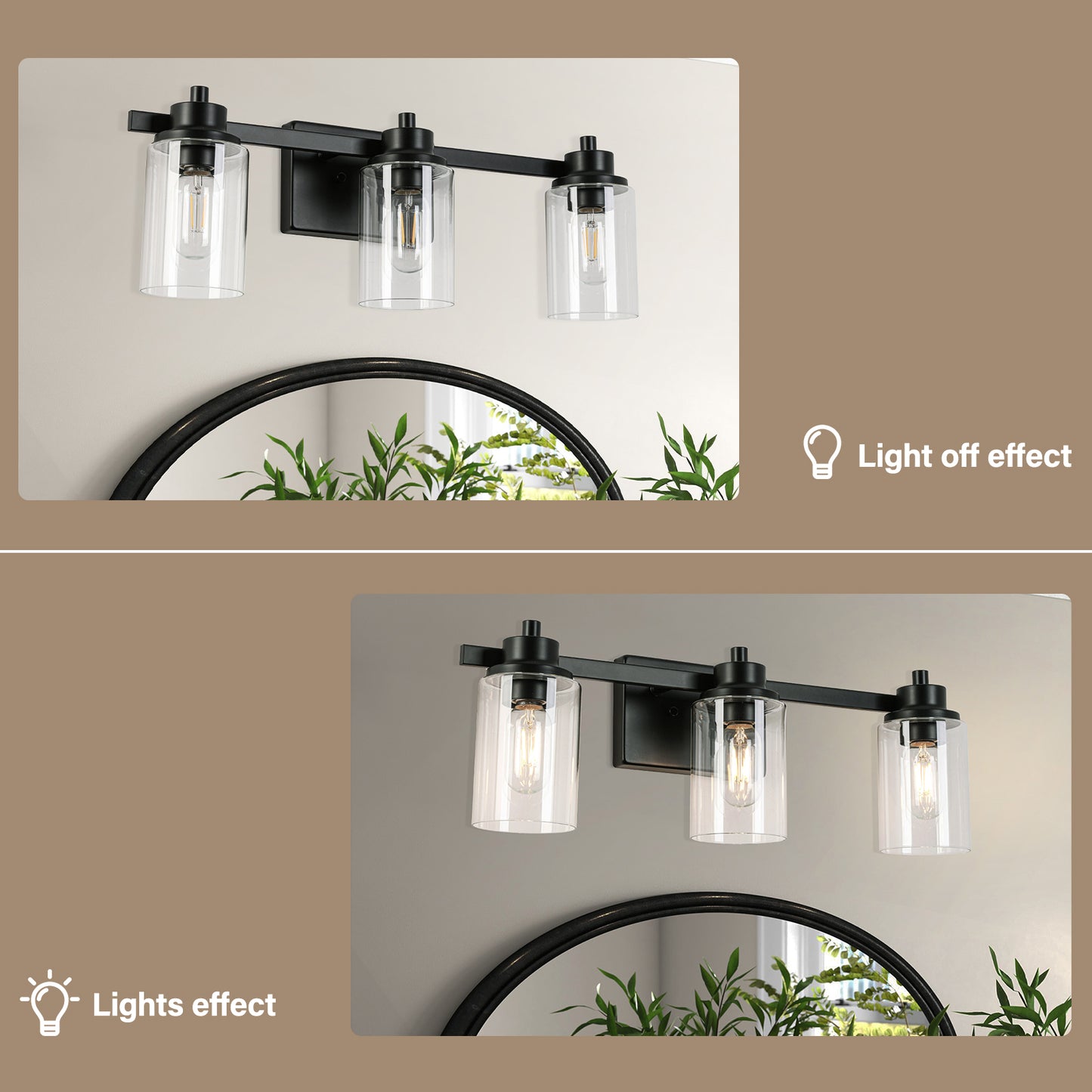 23-in 3-Light Black Led, Modern/Contemporary Vanity Light
