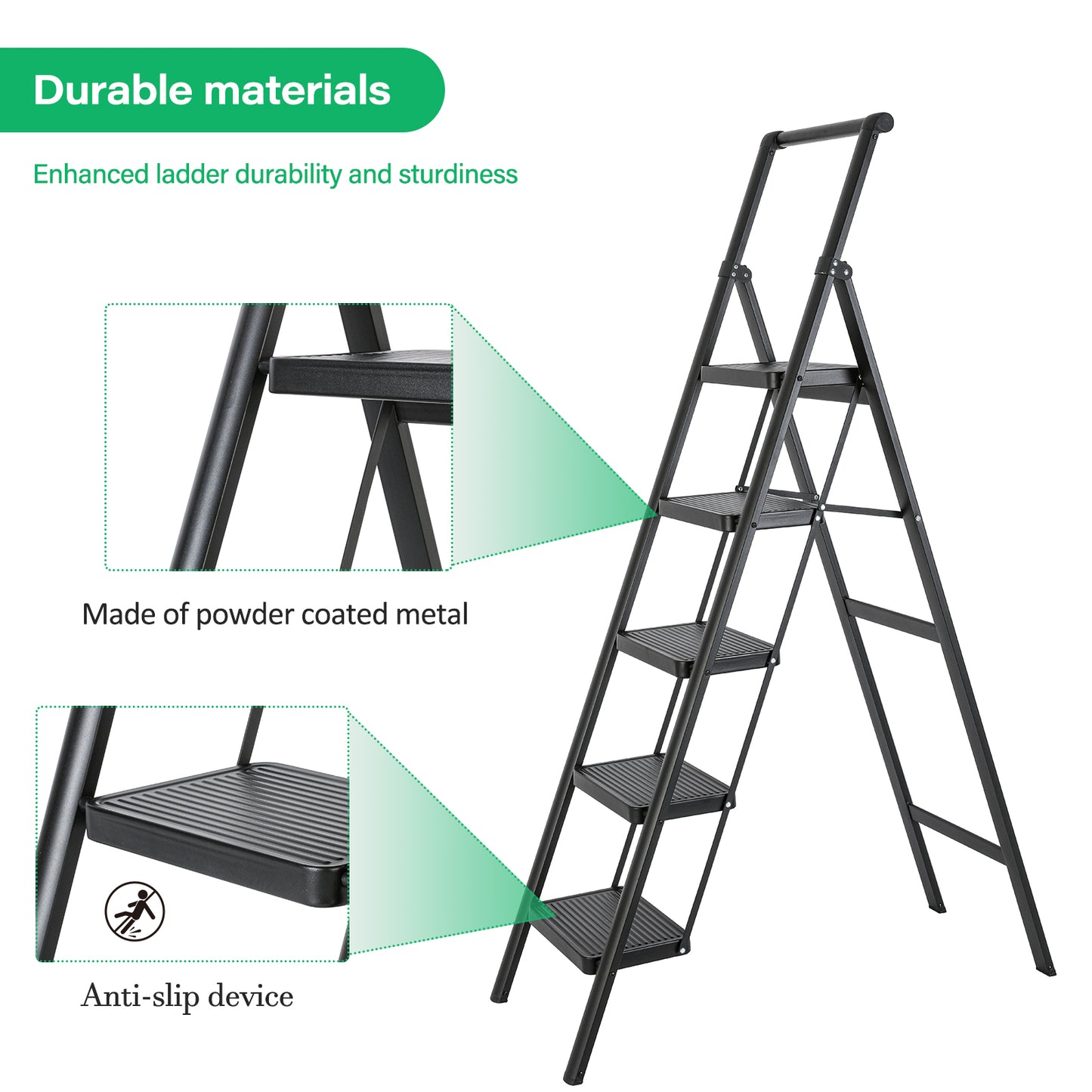 5-Step Steel Folding Step Stool Ladder 330 lbs. Load Capacity (1.5 ft. Industry Standard Ladder Height),Black